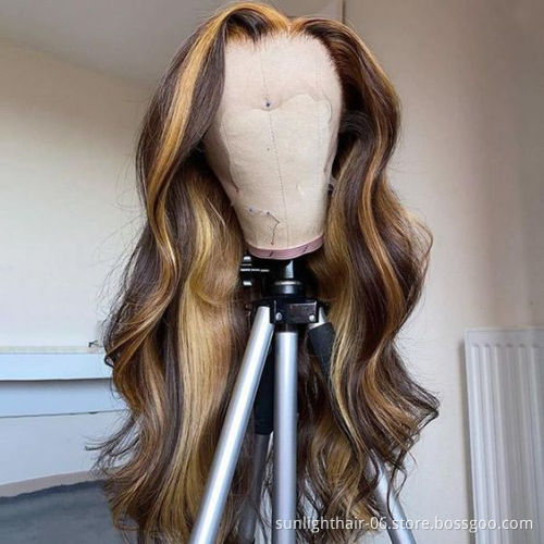 Sunlight hair wholesale price Ombre real Human Hair Wigs 4/27 Highlight Color 13x4Lace Front body wave Wig 150Density Brazilian